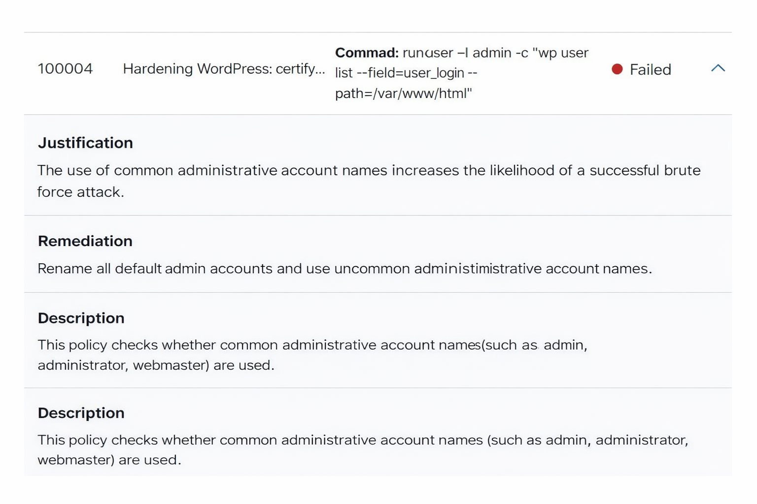 Rule 100004 — Common admin account name detection and remediation guidance