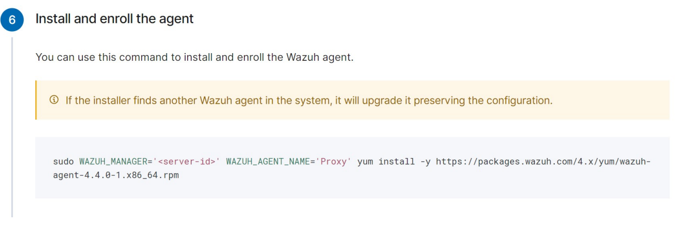 Wazuh dashboard auto-generated agent installation command